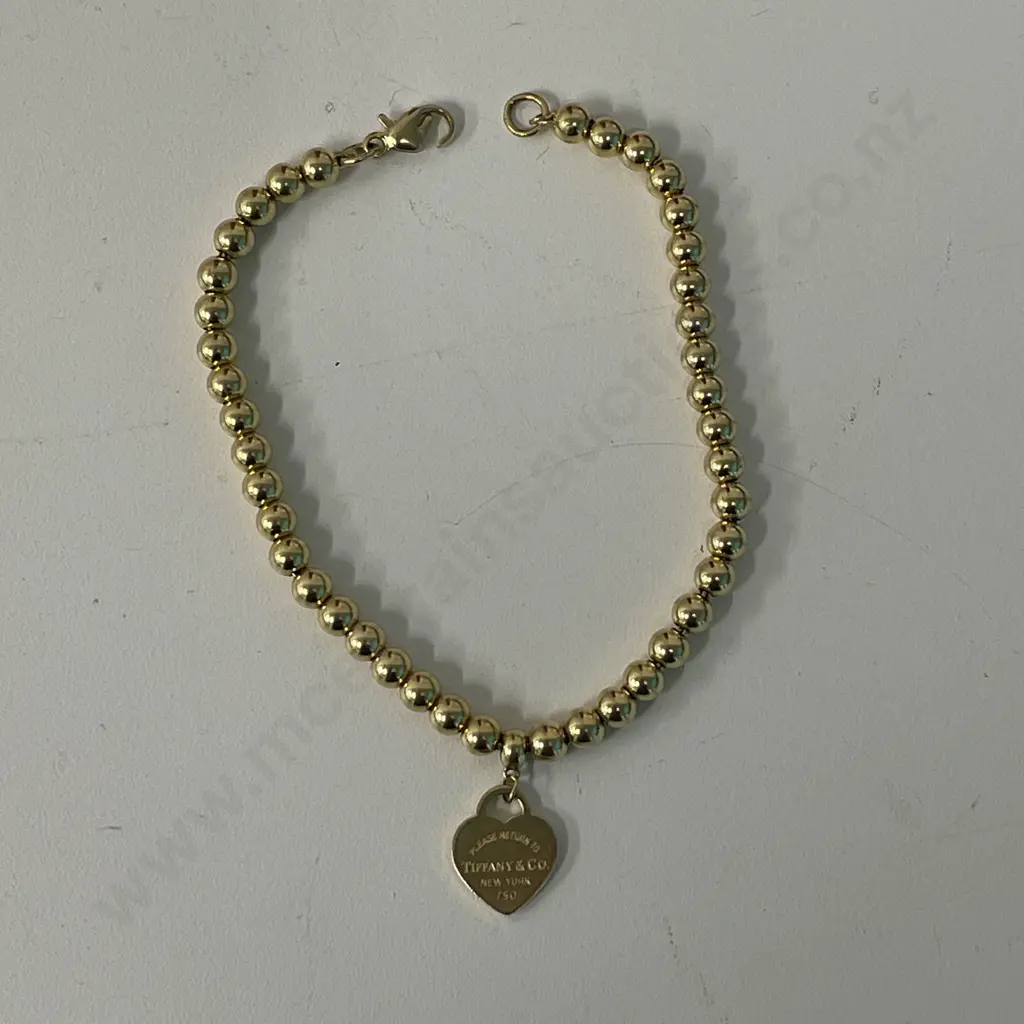 18ct Gold Tiffany & Co marked Ball Bracelet. Stamped as shown. L17cm Image 1++
