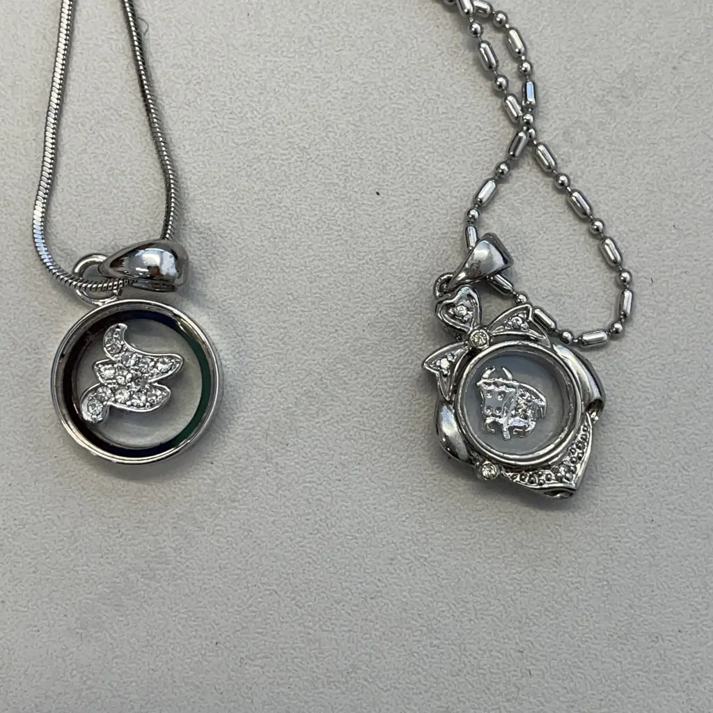 Two Stamped Silver Necklaces with Pendants. Stamped 18K and 80 Image 1++