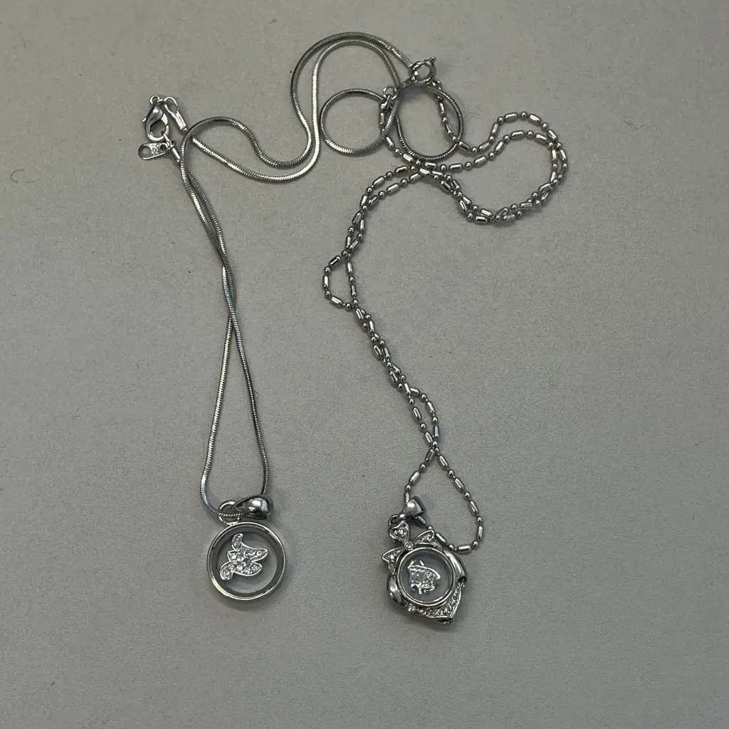 Two Stamped Silver Necklaces with Pendants. Stamped 18K and 80 Image 1++