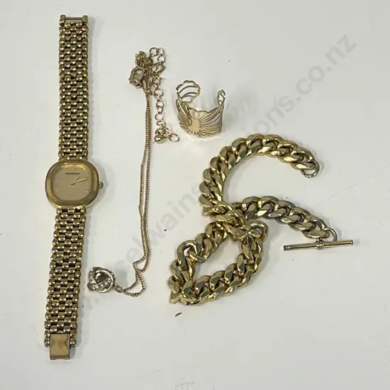 Fontenay Paris Watch with gold coloured fob chain, butterfly ring and gold necklace with orb diamante pendant