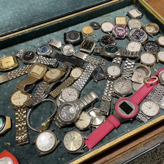 Vintage Case with Large Assorted of Watches and Watch faces