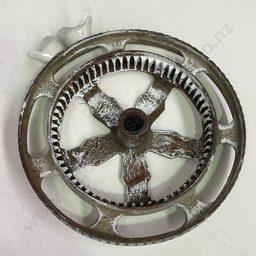 Vintage Metal Farm Wheel with Ceramic Lovebirds Image 1++