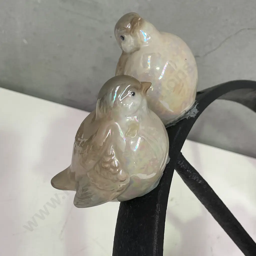 Vintage Cast Farm Wheel with Ceramic Lovebirds Image 1++