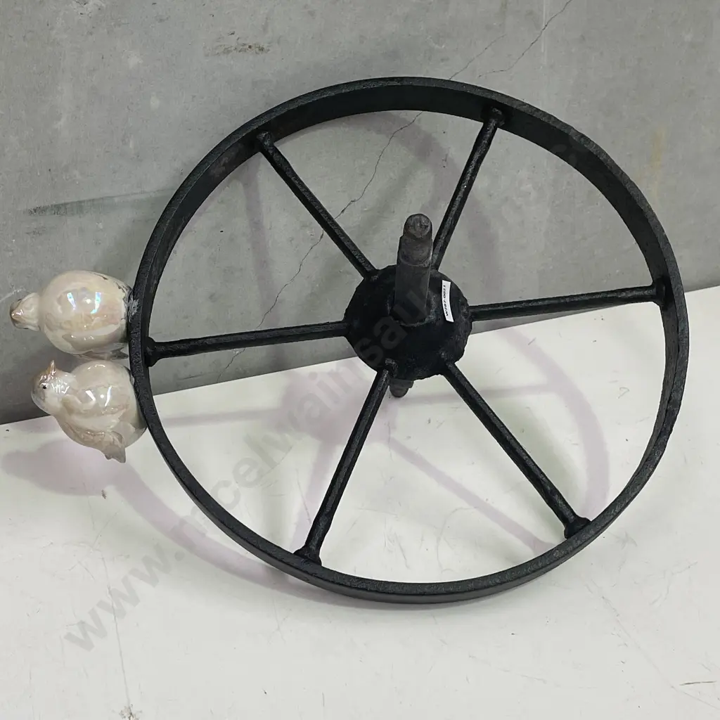 Vintage Cast Farm Wheel with Ceramic Lovebirds Image 1++