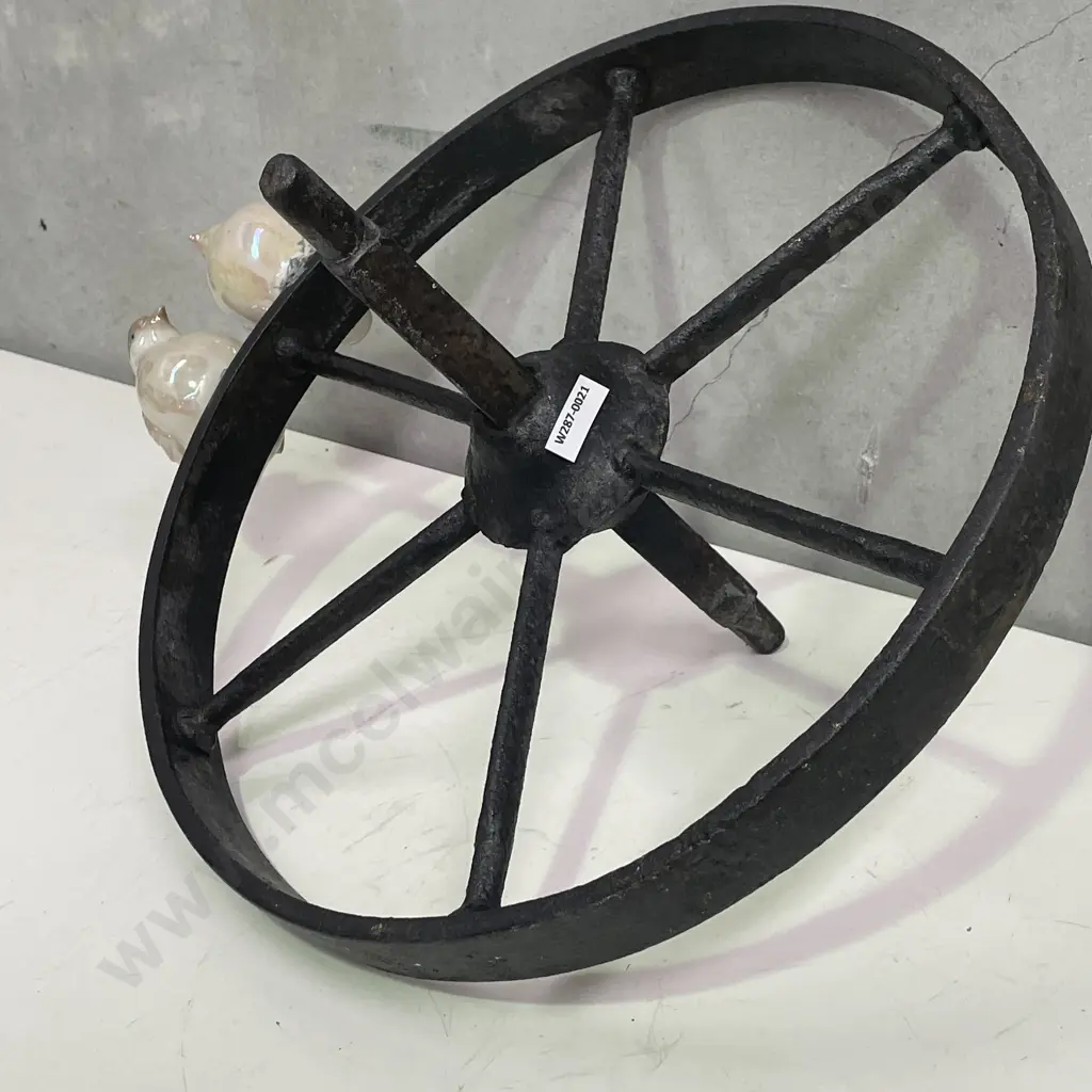 Vintage Cast Farm Wheel with Ceramic Lovebirds Image 1++