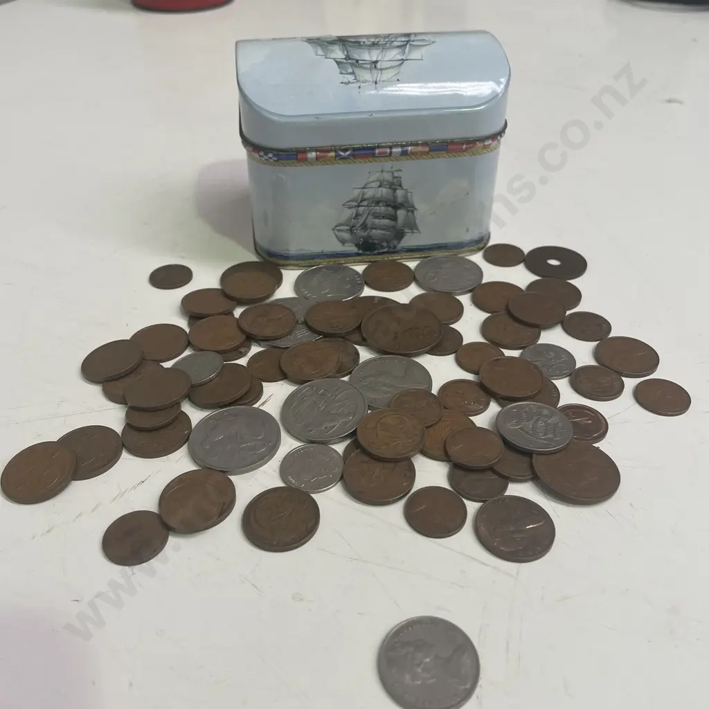 Vintage Ship themed Tin with Australian Coins Image 1++