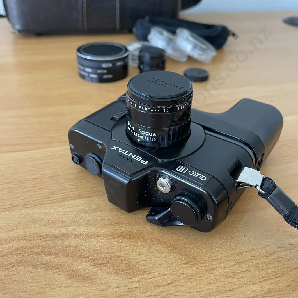 Vintage Pentax Auto 110 Camera with accessories including Hoya 49mm lens etc Image 1++