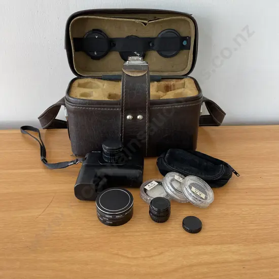 Vintage Pentax Auto 110 Camera with accessories including Hoya 49mm lens etc