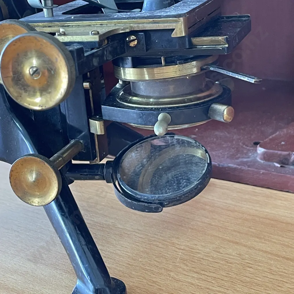 Antique W. Watson and Sons Ltd, London Brass Scientific Microscope. Boxed with key Image 1++