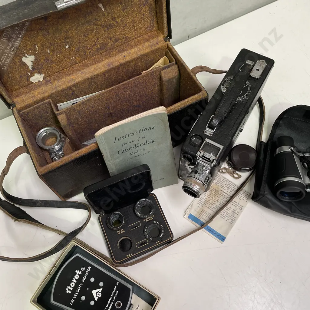 Vintage Cine-Kodak Model K with Case, manual etc. With Assorted Vintage Camera items and Binoculars Image 1++