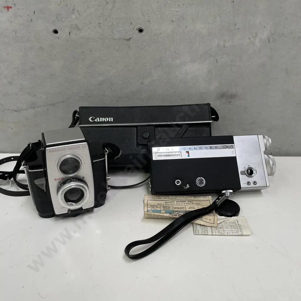Vintage Canon Cine Canonet 8 Camera in Case with Manual. With Vintage Brownie Reflex 20 Camera Image 1++