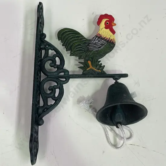 Painted Cast Iron Rooster Hanging Door Bell. H36cm