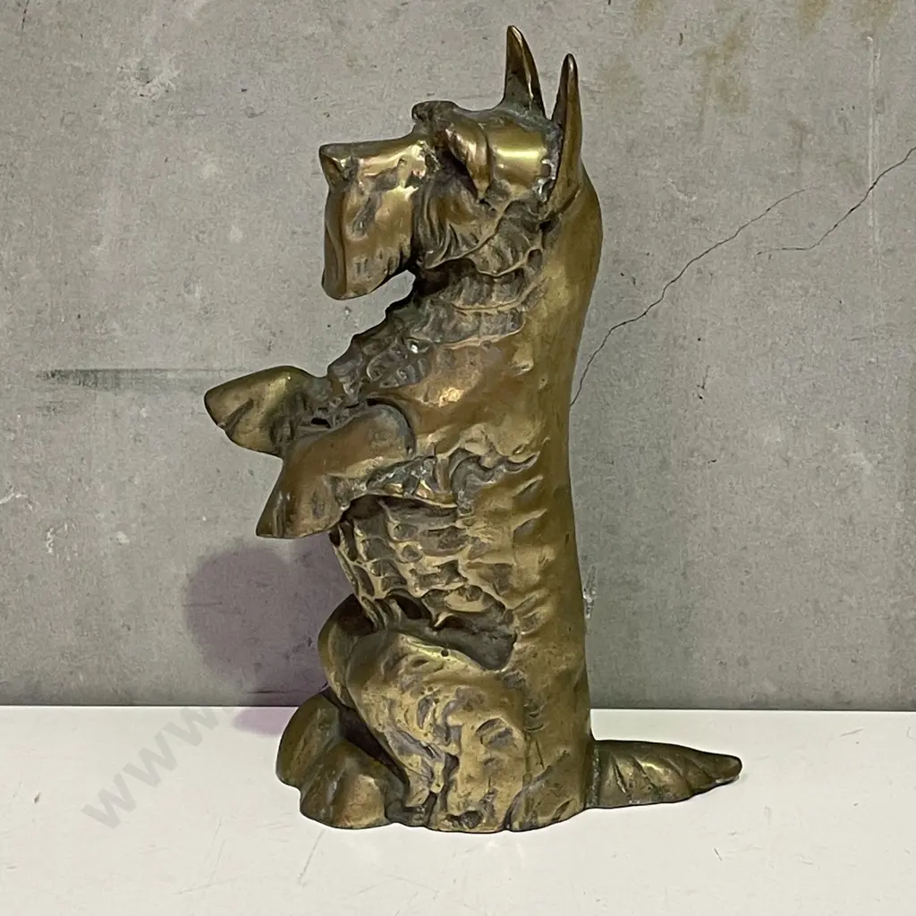 Vintage Solid Moulded Brass Scottie Dog Door Stop H37cm Image 1++