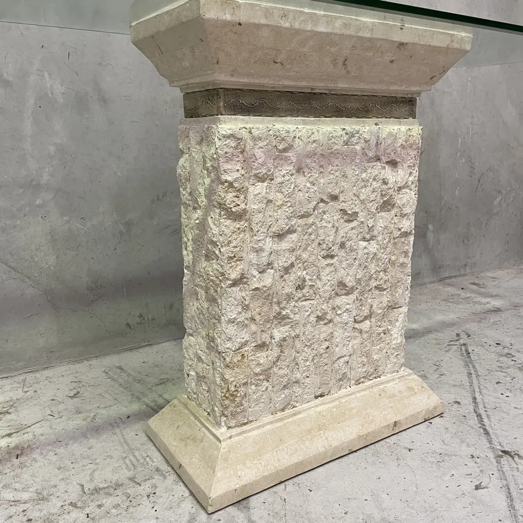Classical Style Hall/Console Table. Marble look with Bevelled Glass Top. H75 W140 D40cm Image 1++