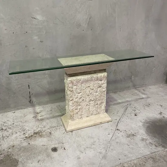 Classical Style Hall/Console Table. Marble look with Bevelled Glass Top. H75 W140 D40cm