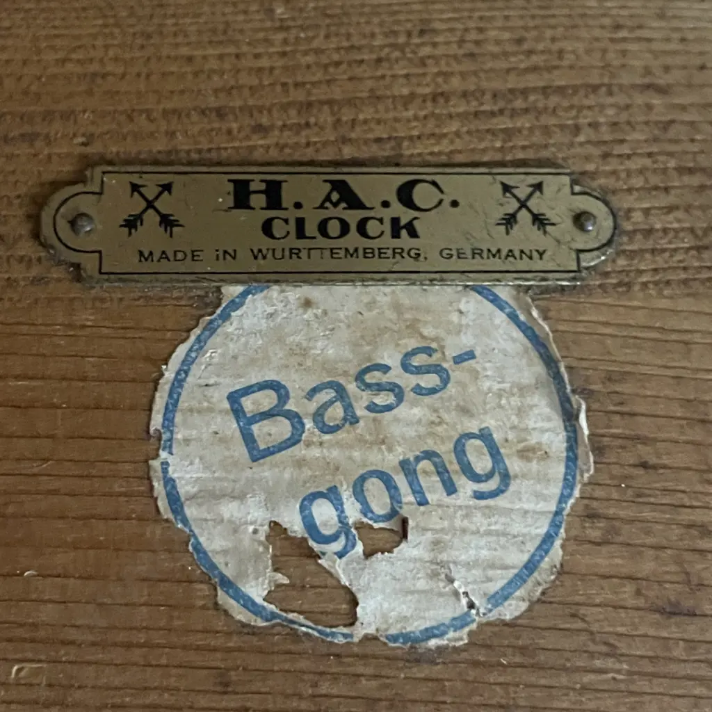 Vintage H.A.C Clock. Made in Wurttemberg, Germany. Oak Cased, Wall Hung with Key. H770 W33 D17cm Image 1++