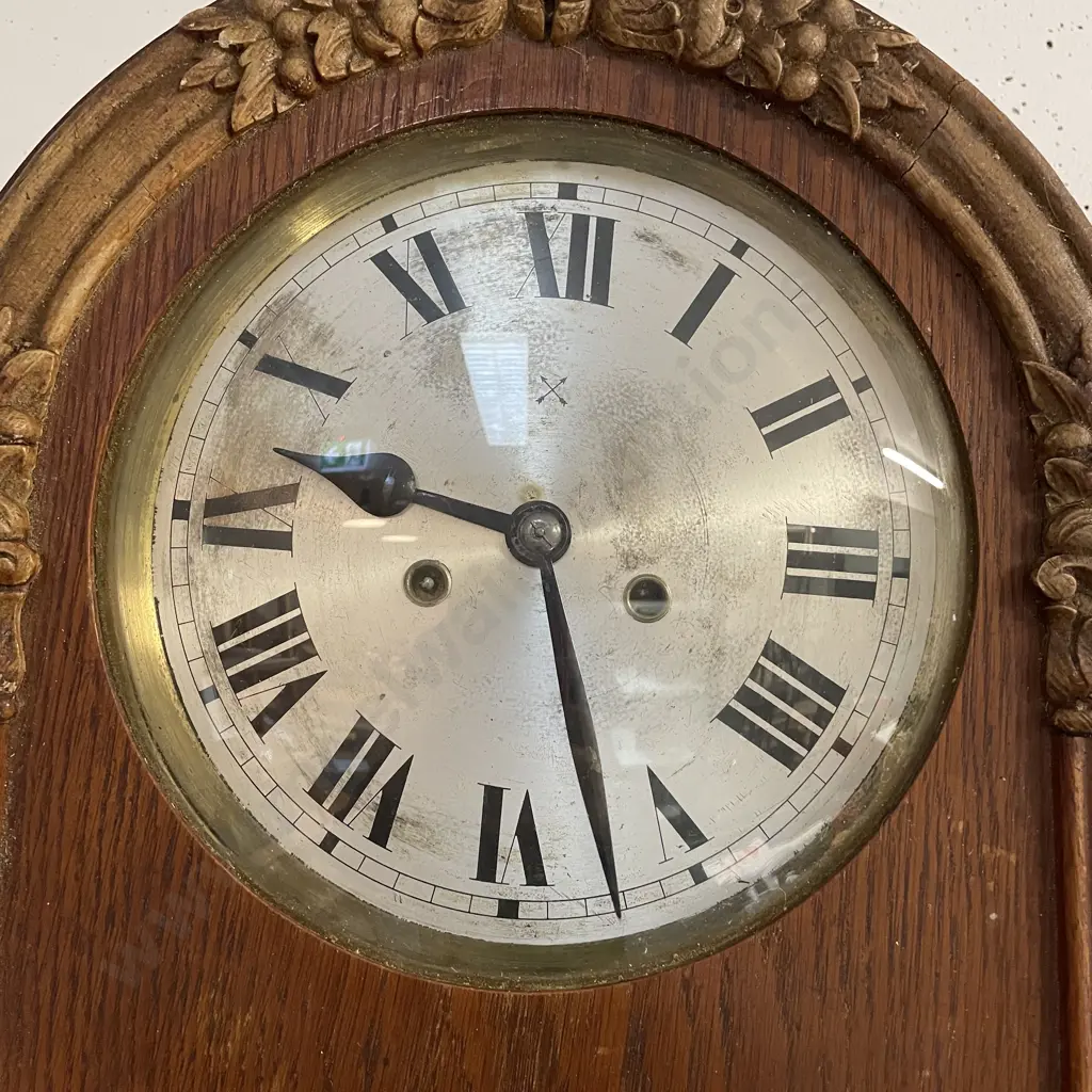 Vintage H.A.C Clock. Made in Wurttemberg, Germany. Oak Cased, Wall Hung with Key. H770 W33 D17cm Image 1++
