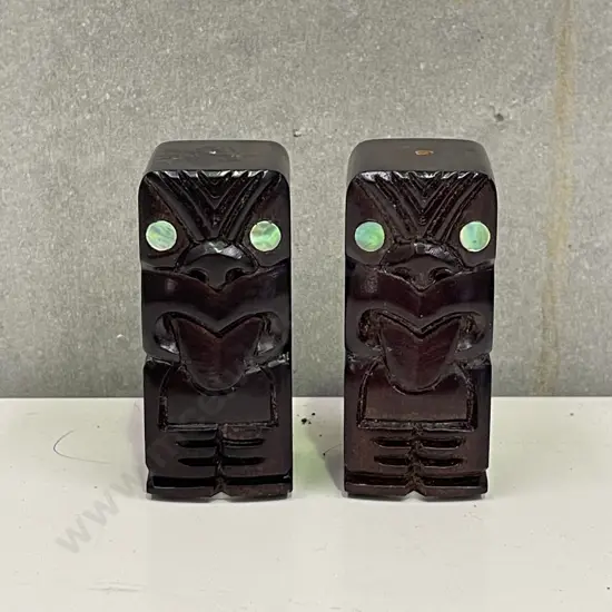 Vintage Carved Wooden Kiwiana Salt and Pepper Shakers