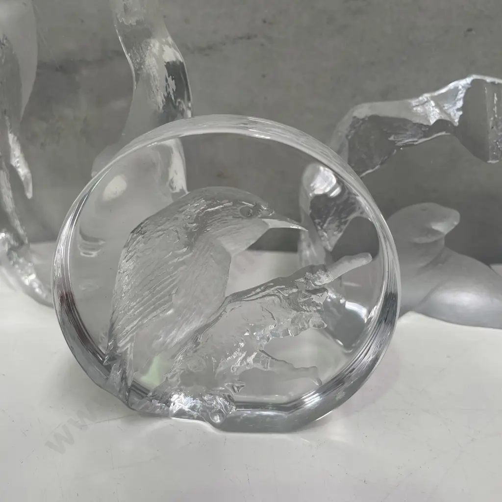 Three Signed Mats Jonasson Art Glass Paperweights/Sculptures. Tallest H17cm Image 1++