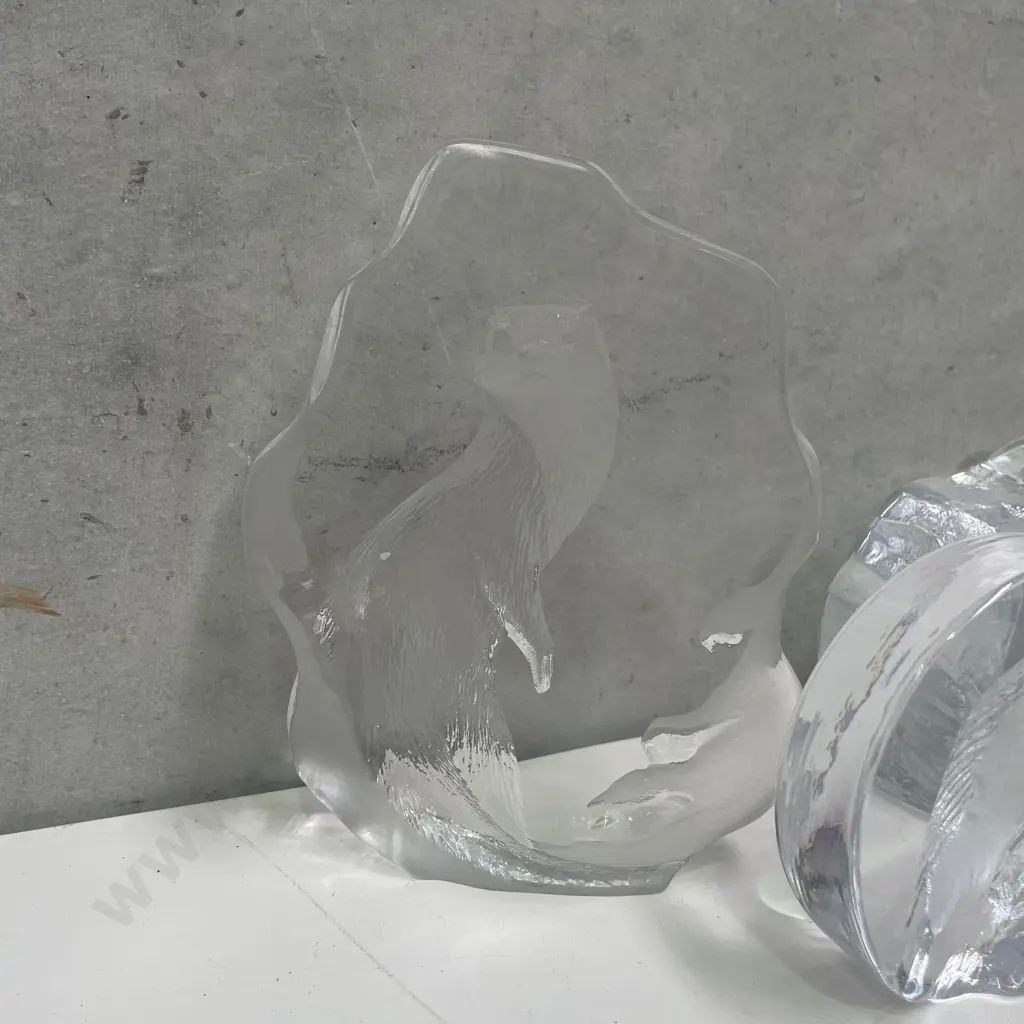 Three Signed Mats Jonasson Art Glass Paperweights/Sculptures. Tallest H17cm Image 1++