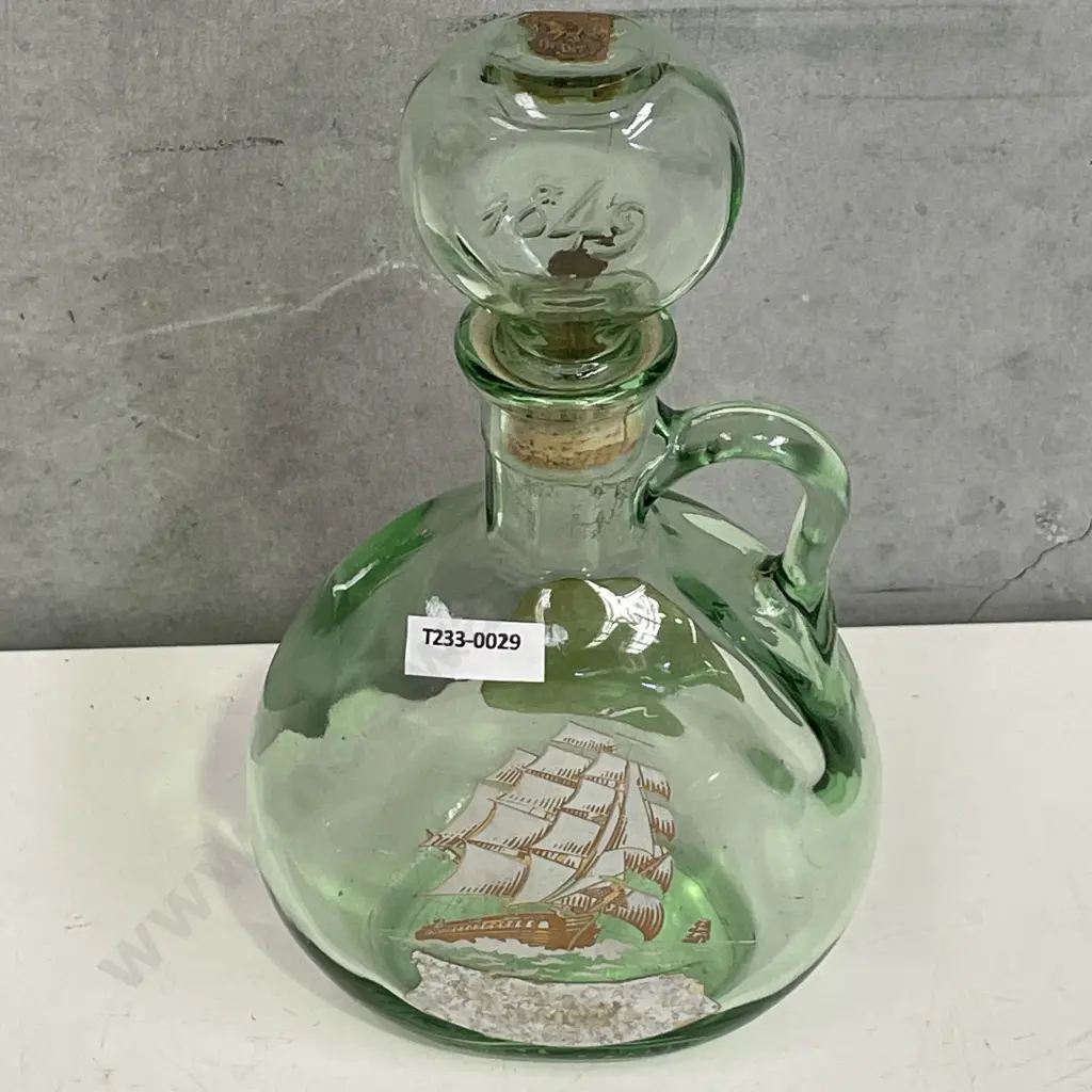 70's Old Fitzgerald Whiskey Ship Themed Glass Decanter Image 1++