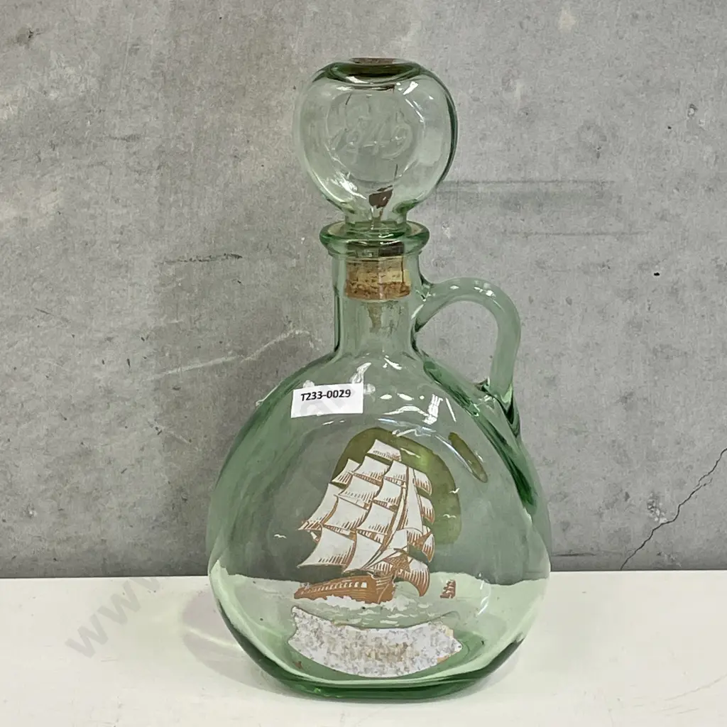 70's Old Fitzgerald Whiskey Ship Themed Glass Decanter Image 1++