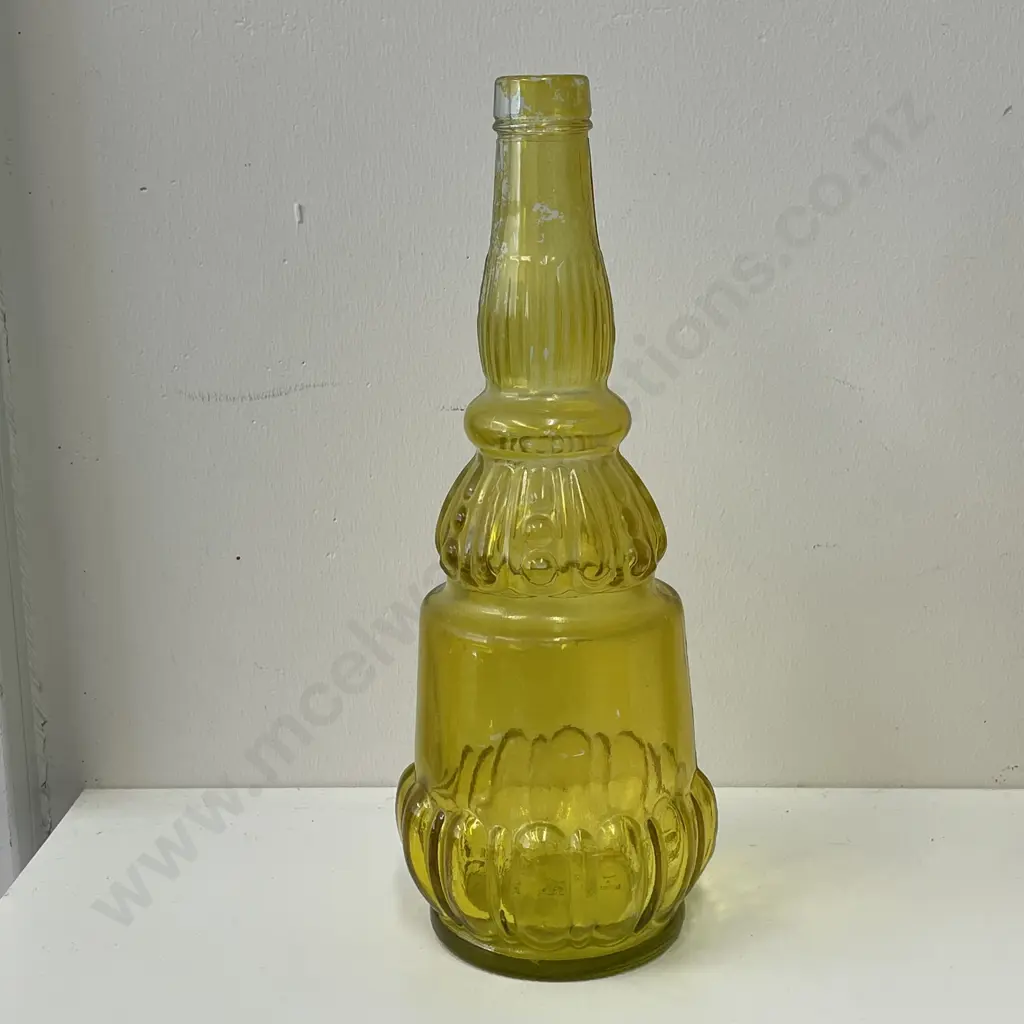 Mid Century Style Moulded Lemon/Lime Coloured Glass Bottle Image 1++