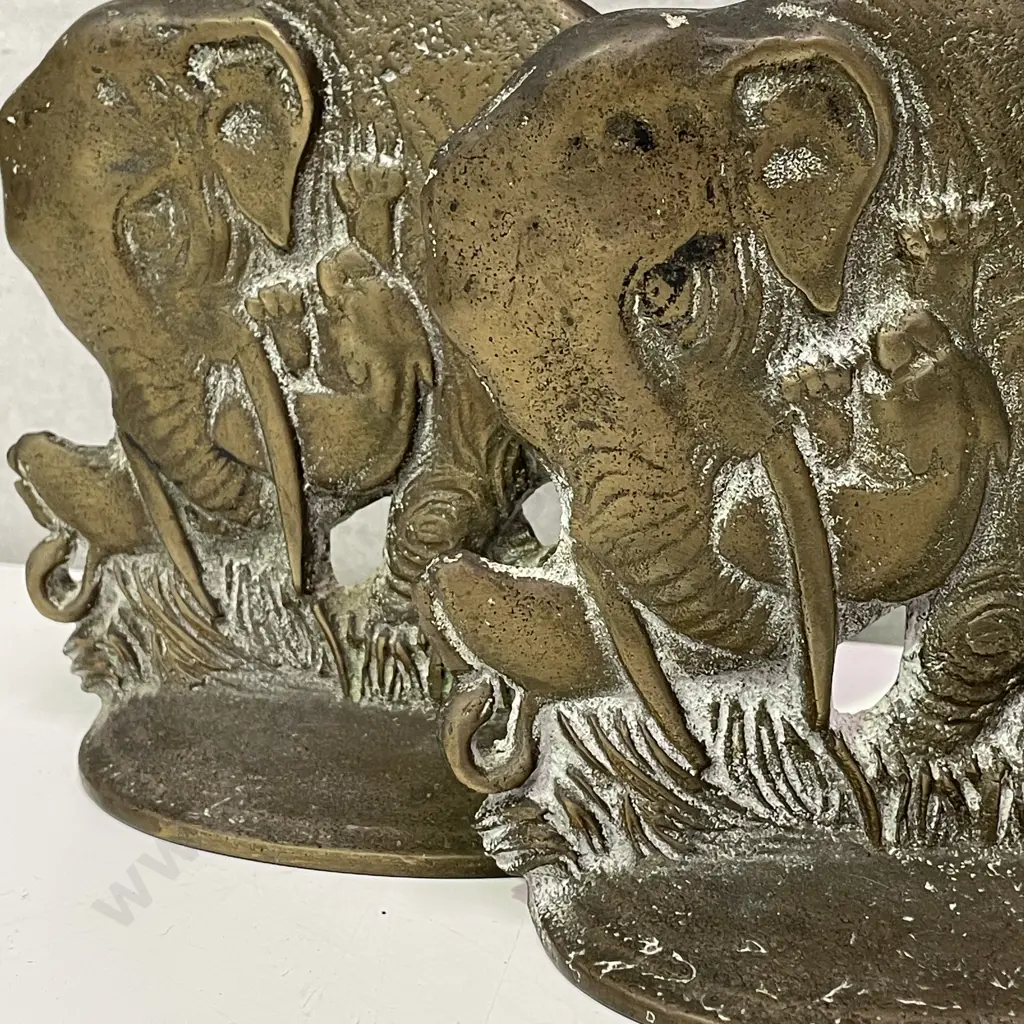 Pair Vintage Solid Brass Elephant Bookends. H13cm Image 1++
