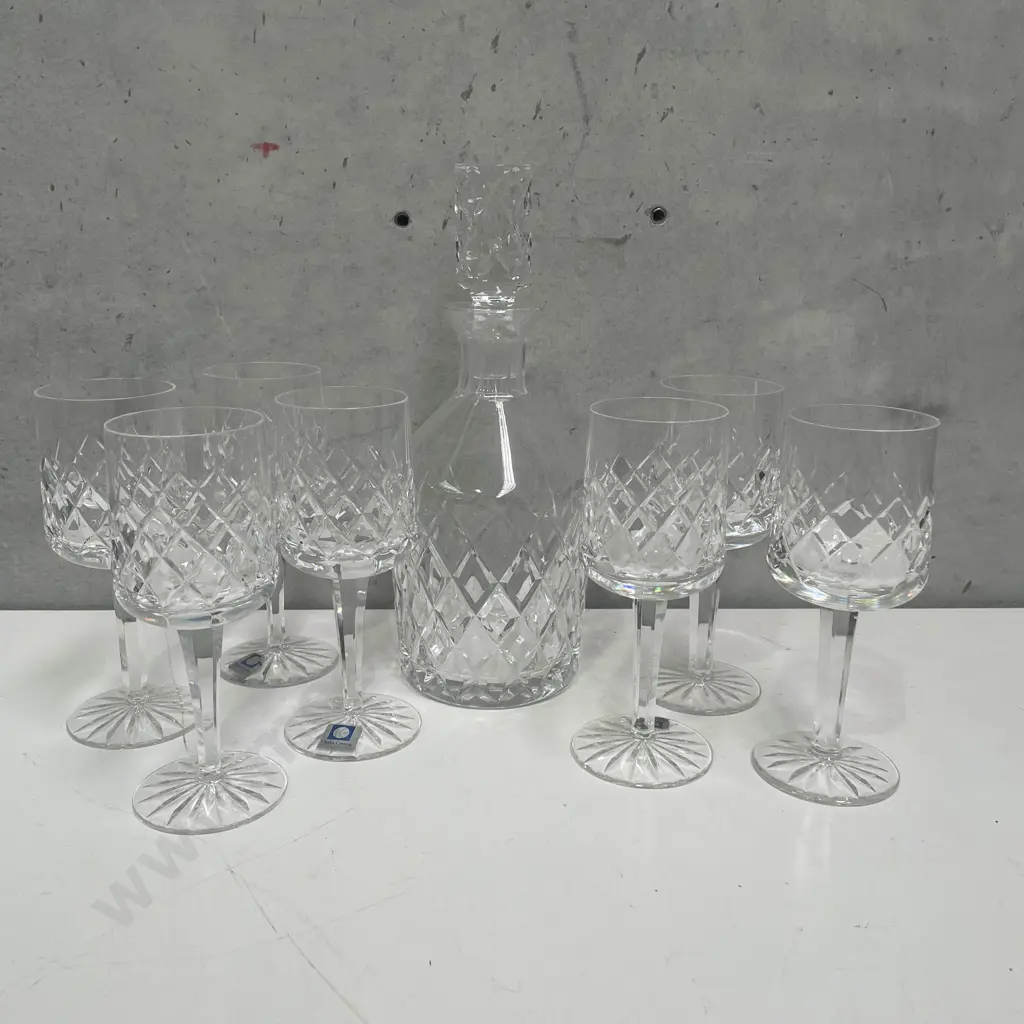 7 Parka Crystal Wine Glasses with Heavy Diamond Cut Decanter Image 1++