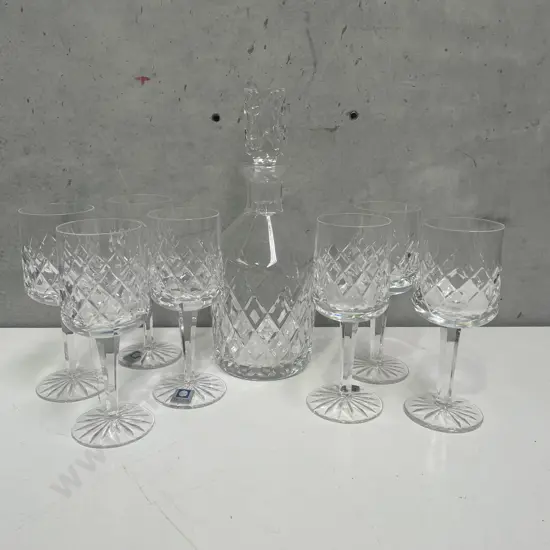 7 Parka Crystal Wine Glasses with Heavy Diamond Cut Decanter