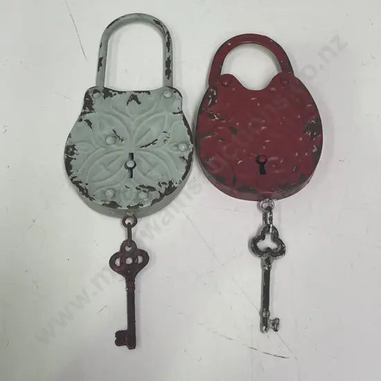 Two large scale Metal Rustic painted Locks with Keys
