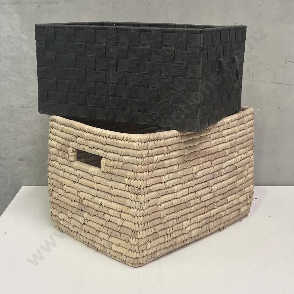 Woven 2 Handled Basket 42x33 H29cm with Black woven Basket Image 1++