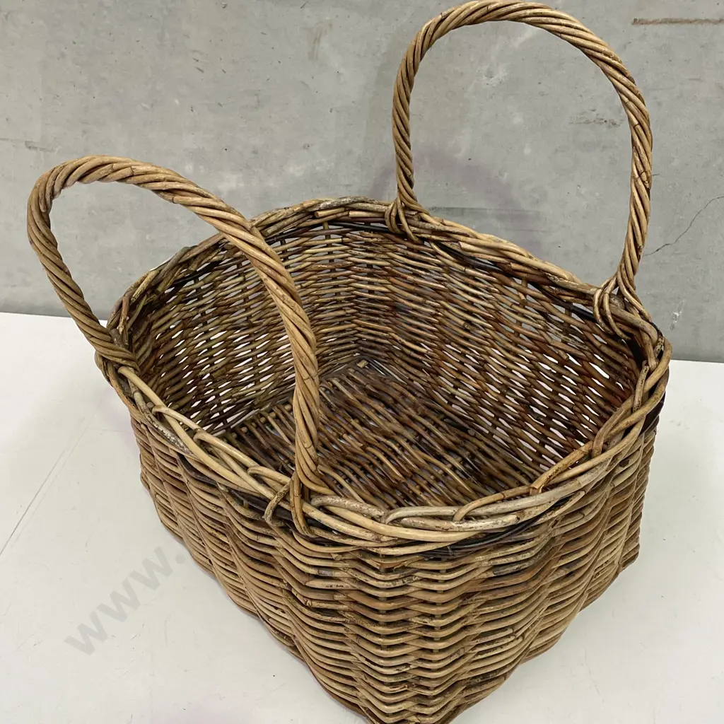 Vintage Handled Cane Basket 46 x 40cm Image 1++
