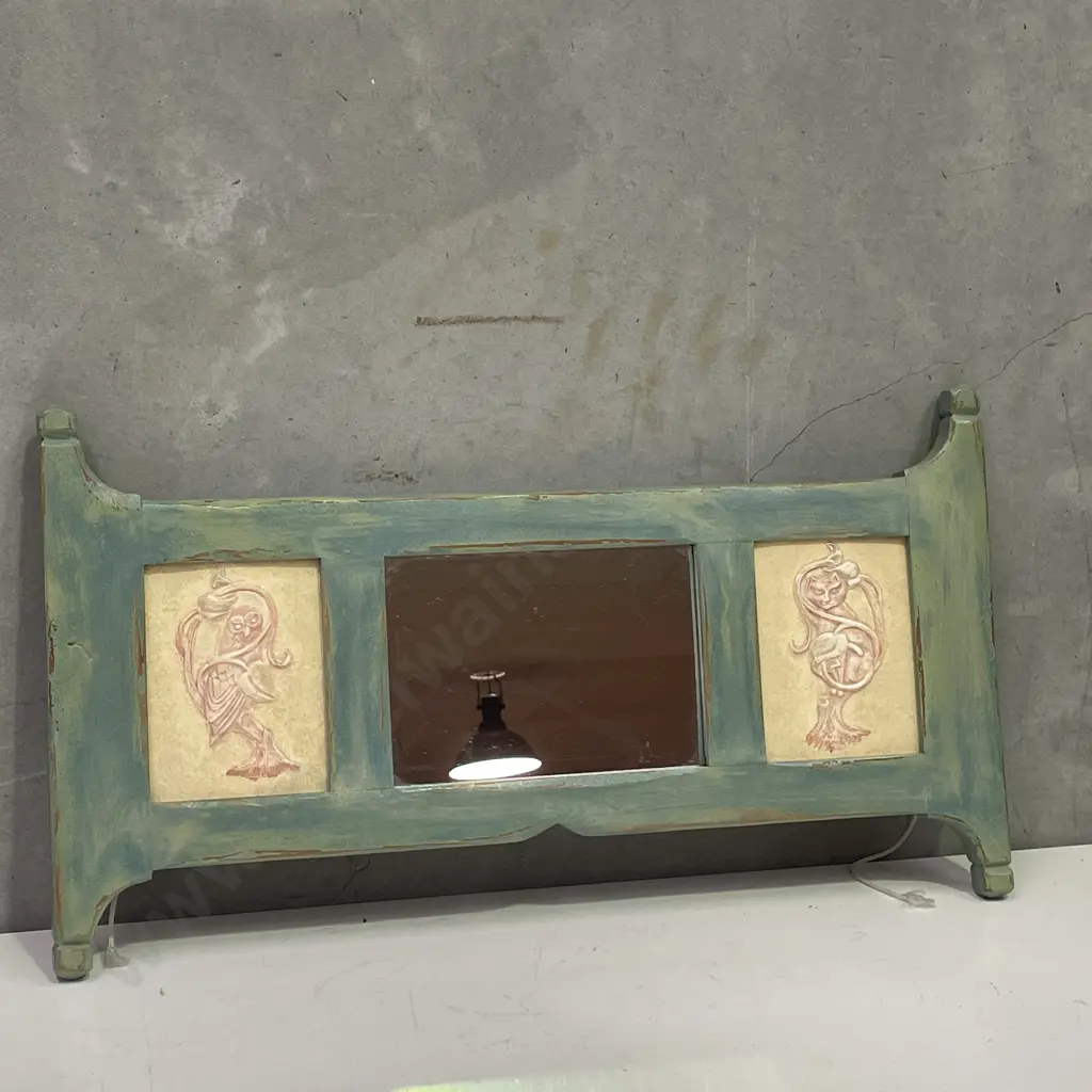 Shabby Chic Wall Hung Mirror with Relief Owl and Cat Panels. 64 x 35cm Image 1++
