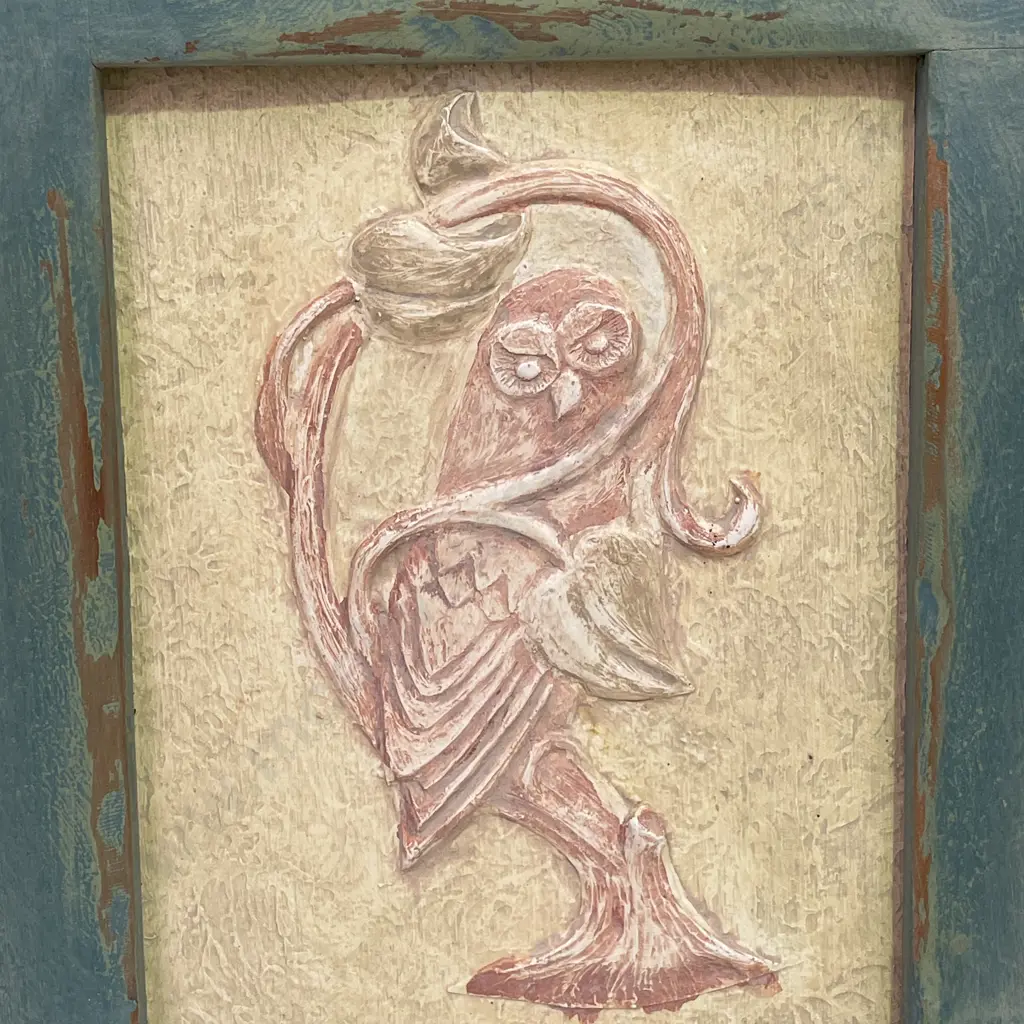 Shabby Chic Wall Hung Mirror with Relief Owl and Cat Panels. 64 x 35cm Image 1++