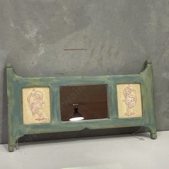 Shabby Chic Wall Hung Mirror with Relief Owl and Cat Panels. 64 x 35cm