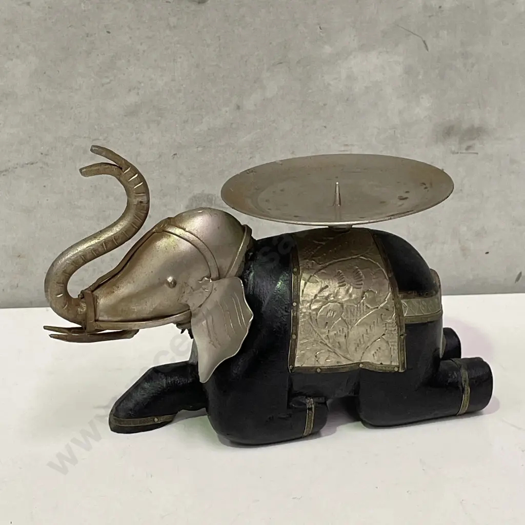 Metal/Wooden Crouching Elephant Candle Holder Image 1++