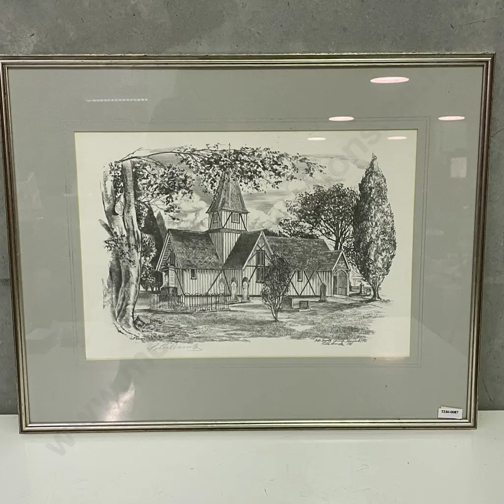 Framed Signed Peter Arnold Artwork "All Saints Church Howick" Dated 1981, 58 x 47cm Image 1++