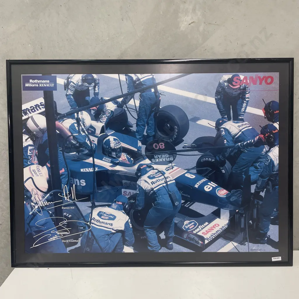Framed Rothmans Williams Renault Signed Car Racing Photograph. 68 x 92cm Image 1++