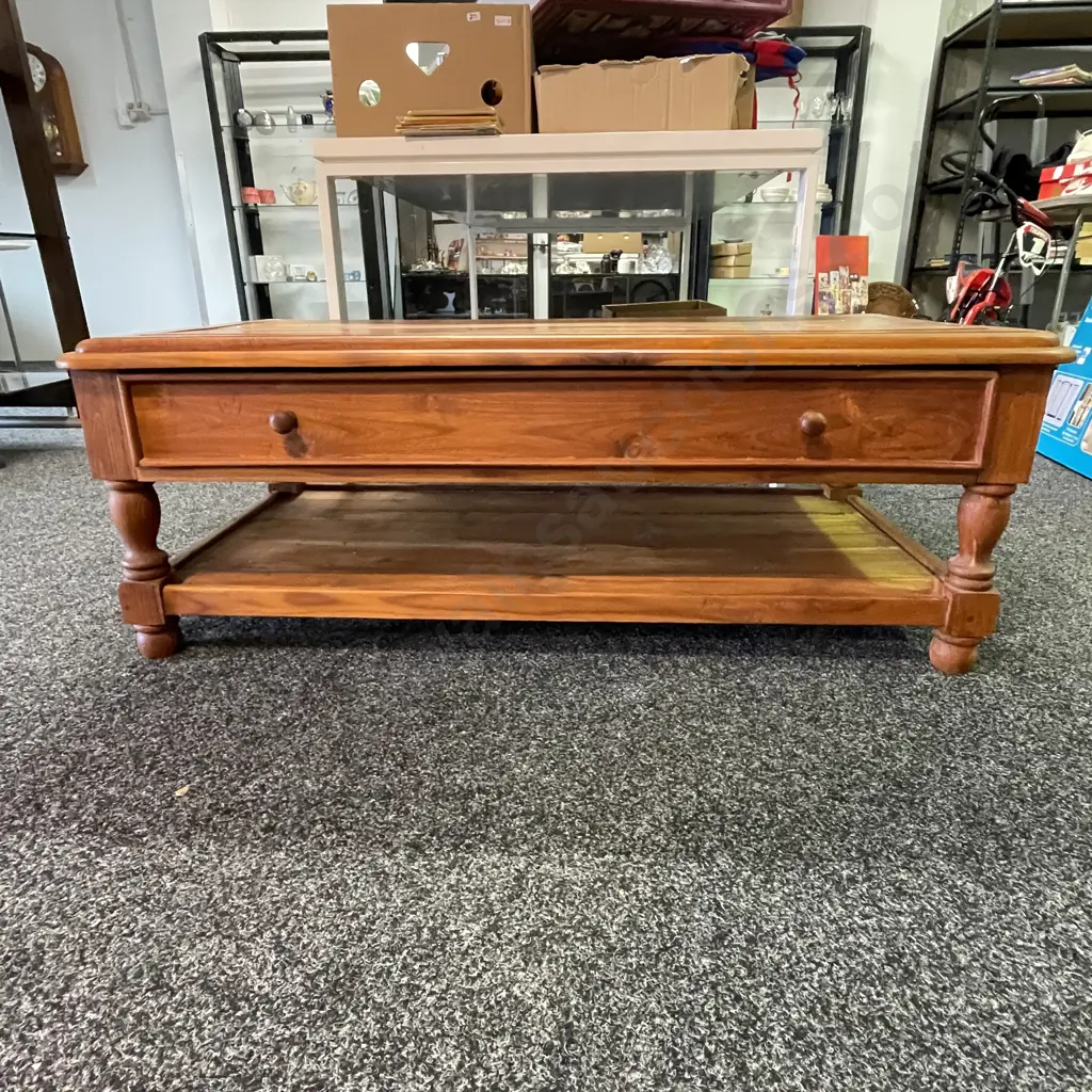 Recycled Solid Rimu? Coffee Table. Single Draw opens both sides. H45 T121 x 60cm Image 1++