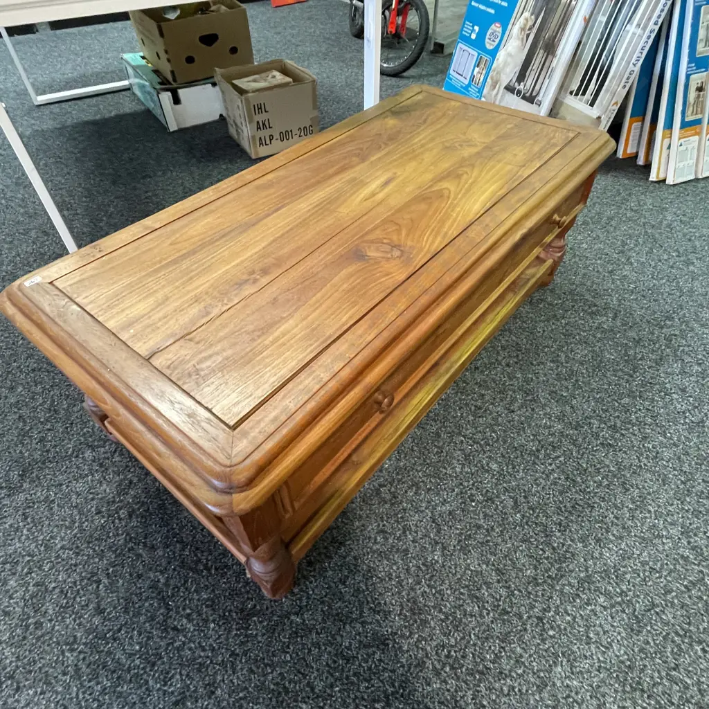 Recycled Solid Rimu? Coffee Table. Single Draw opens both sides. H45 T121 x 60cm Image 1++