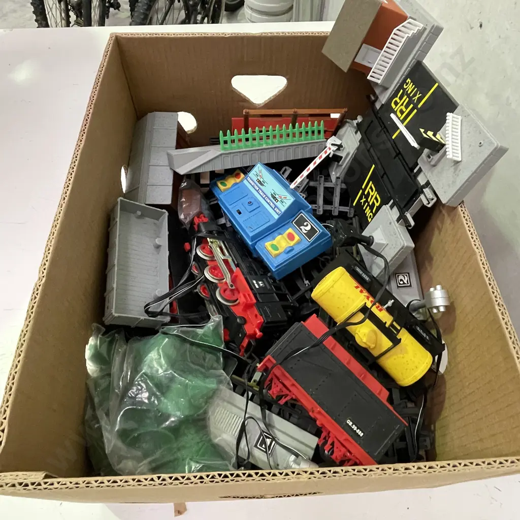 Box of Assorted Trains, Carriages, Tracks etc Image 1++