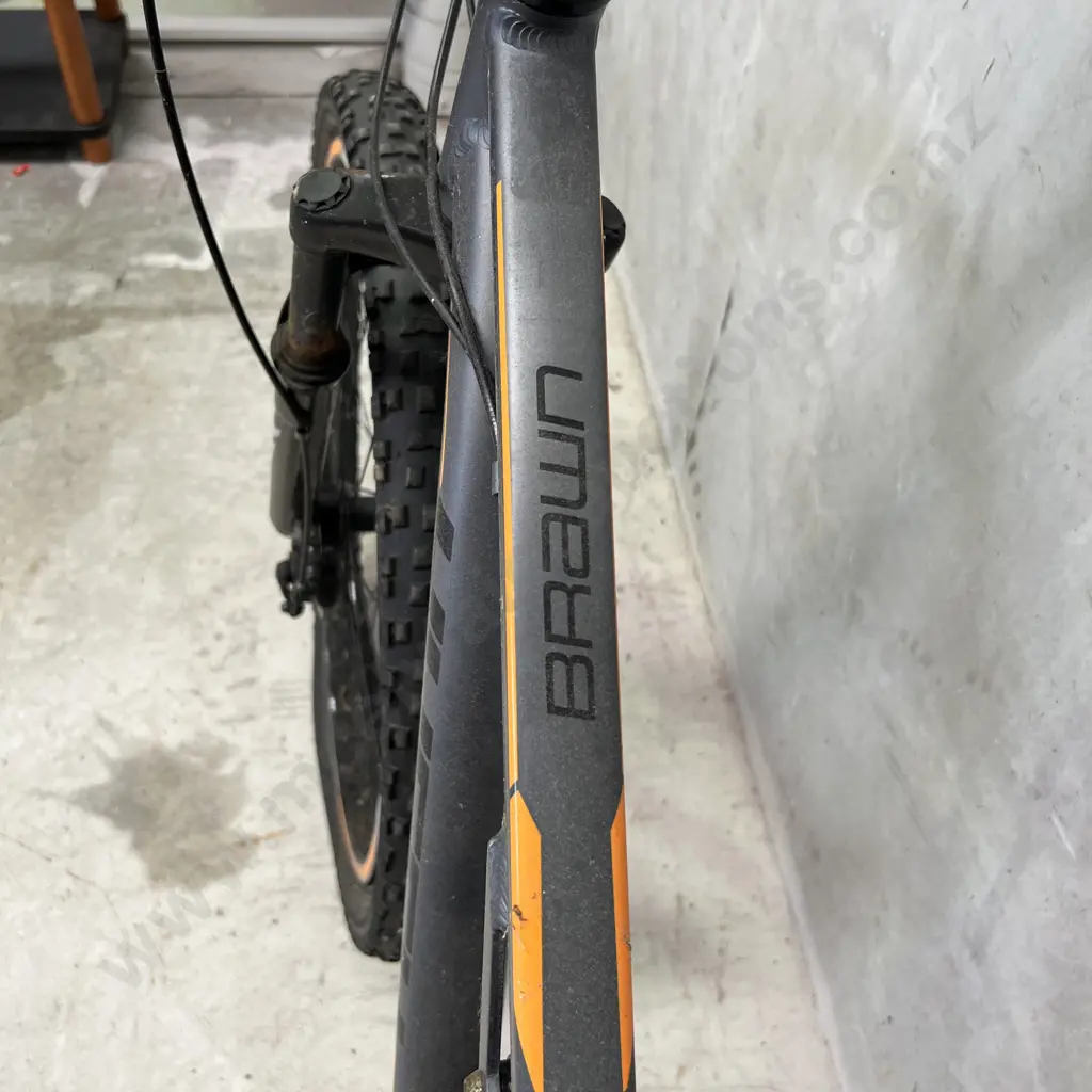 Huffy Brawn 70cm Mountain Bike. Grey with black and orange. Serial No. AH21B043725 Image 1++