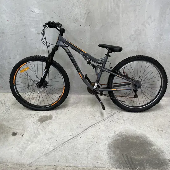 Huffy Brawn 70cm Mountain Bike. Grey with black and orange. Serial No. AH21B043725