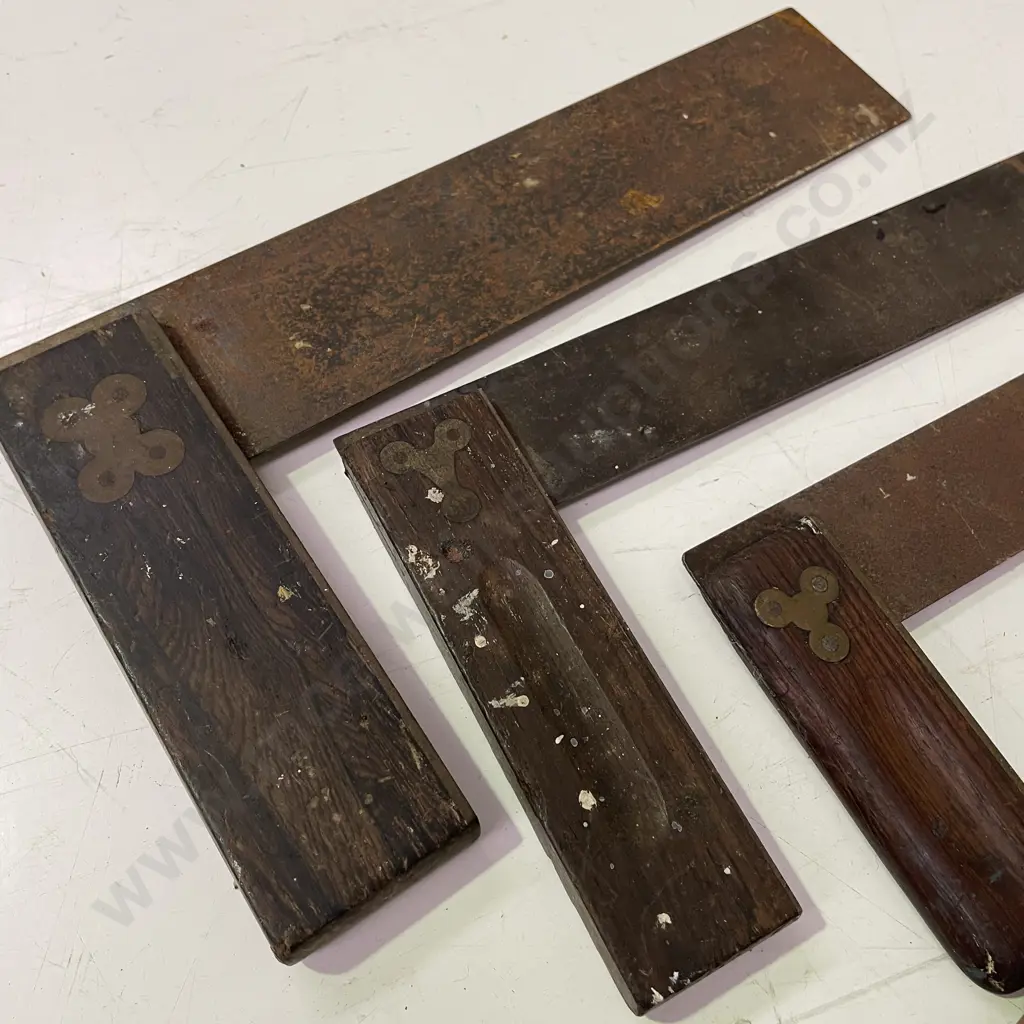 Two Antique J. Rabone & Sons Wooden and Brass Levels with 3 Antique Squares Image 1++