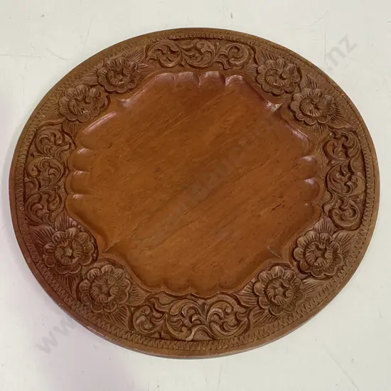 Large Carved Wooden Tray. Dia 50cm