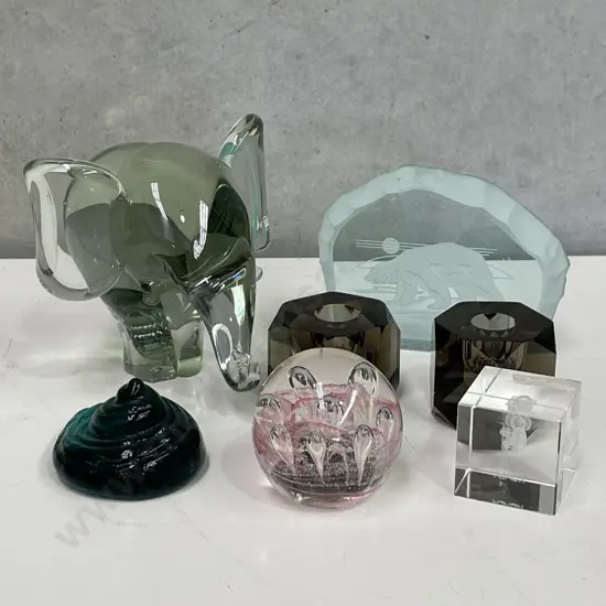 Art Glass Paperweights with Elephant Ornament