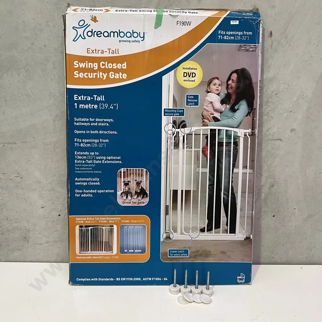 F190W Boxed Dreambaby Extra-Tall Swing Security Gate, White Image 1++