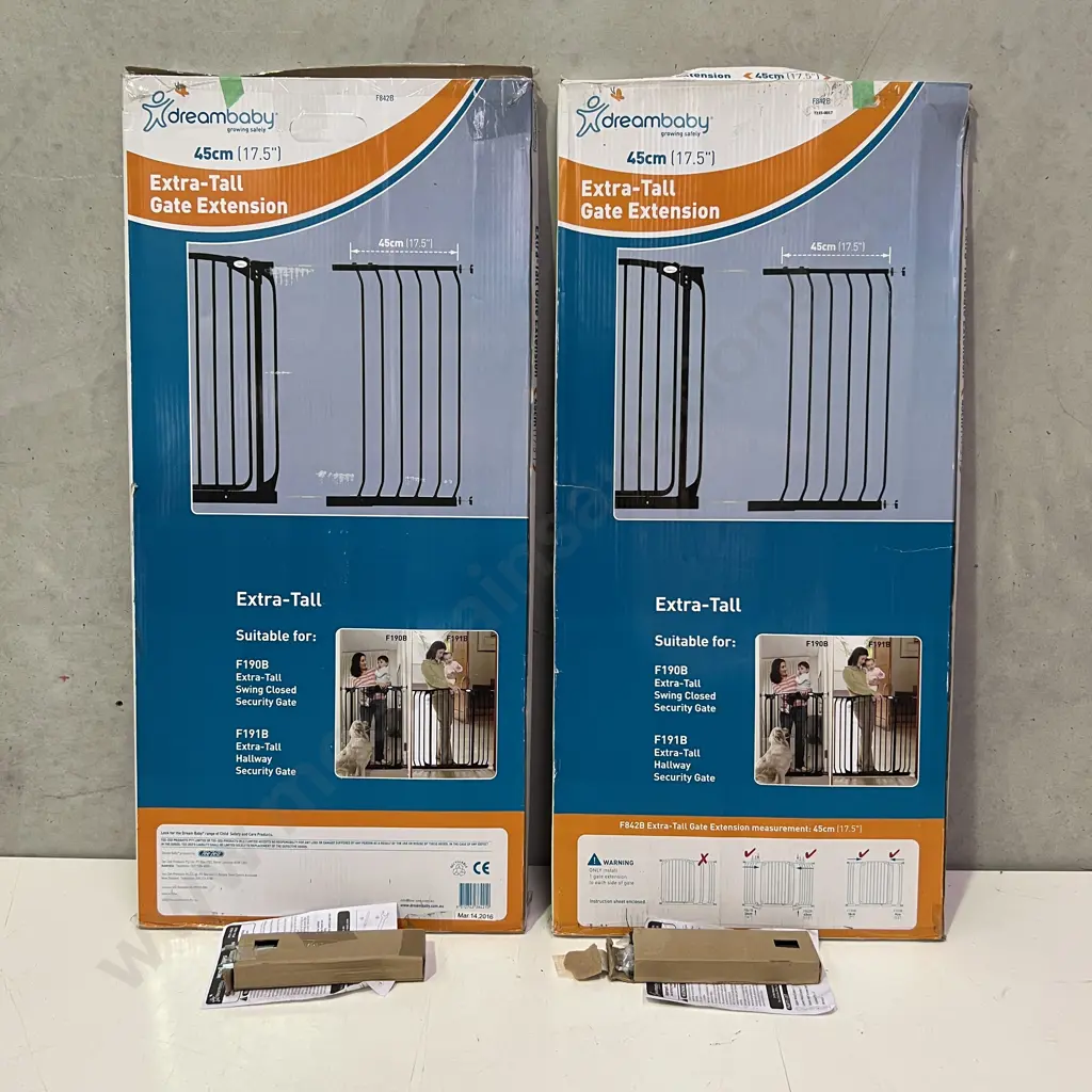 2 x Boxed Dreambaby Extra-Tall Swing Security Gate Extensions Black F842B. 45cm. Image 1++