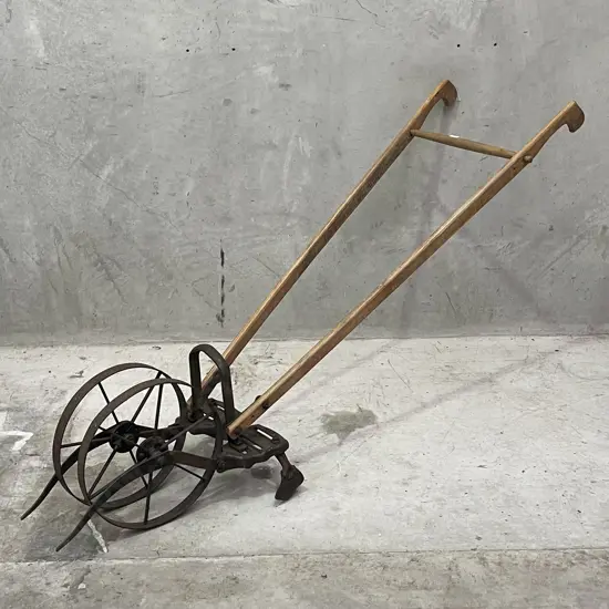 Planet JR Vintage Plow/Hoe. Cast Iron Wheels and Plow with Wooden Handles. L180cm